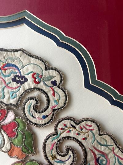 Framed Chinese Embroidered and Appliqued Silk Collar Qing Dynasty