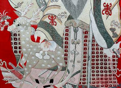 Framed Chinese Embroidery Panel of Longevity Deities