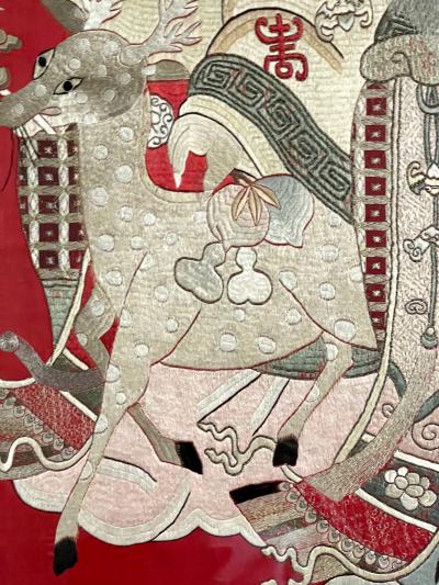 Framed Chinese Embroidery Panel of Longevity Deities