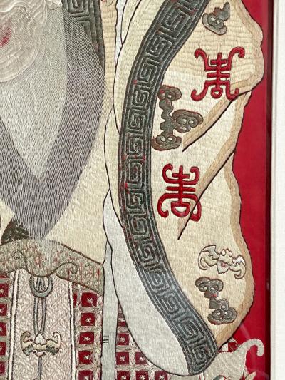 Framed Chinese Embroidery Panel of Longevity Deities
