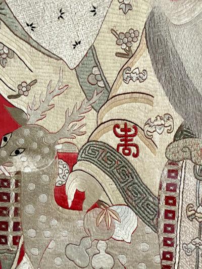 Framed Chinese Embroidery Panel of Longevity Deities