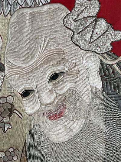 Framed Chinese Embroidery Panel of Longevity Deities