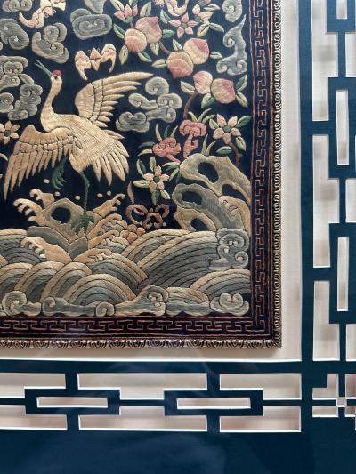 Framed Chinese Qing Dynasty Embroidered First Rank Badge