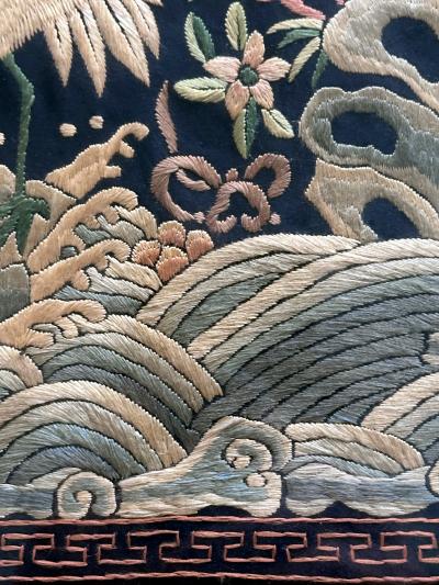 Framed Chinese Qing Dynasty Embroidered First Rank Badge