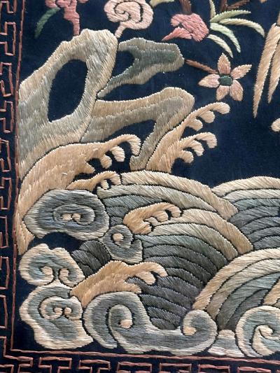 Framed Chinese Qing Dynasty Embroidered First Rank Badge