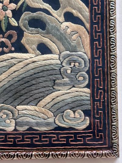 Framed Chinese Qing Dynasty Embroidered First Rank Badge