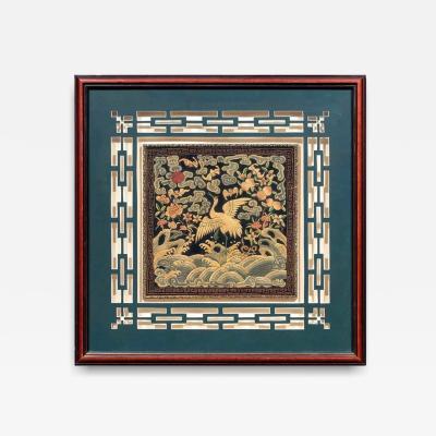 Framed Chinese Qing Dynasty Embroidered First Rank Badge