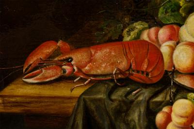 Framed Dutch Still Life Fruit and Lobster Oil Painting