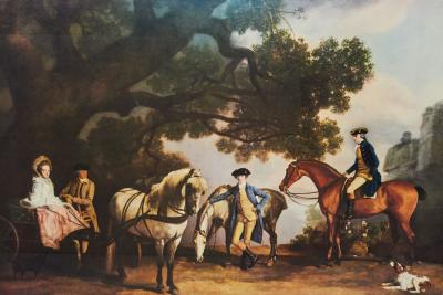 Framed English Victorian Painting of a Horse Ride Through the Countryside