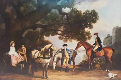 Framed English Victorian Painting of a Horse Ride Through the Countryside