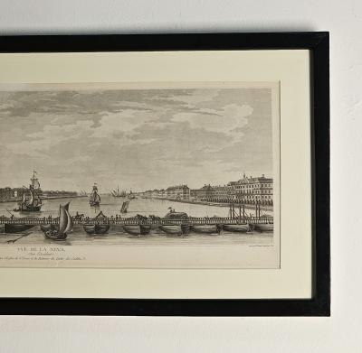 Framed Engraving of floating bridge on Neva in St Petersberg c 1750