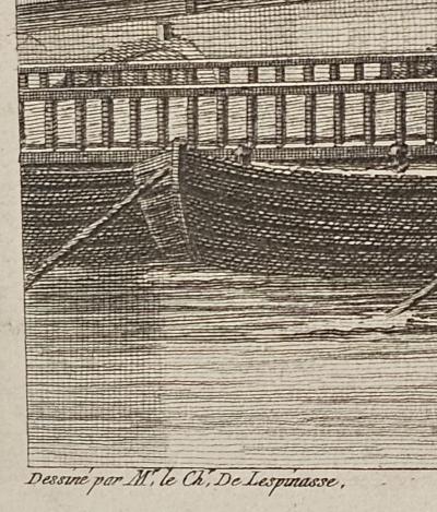 Framed Engraving of floating bridge on Neva in St Petersberg c 1750
