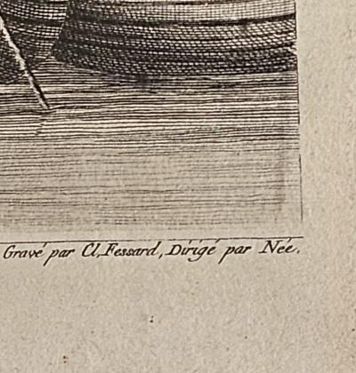 Framed Engraving of floating bridge on Neva in St Petersberg c 1750