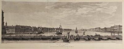 Framed Engraving of floating bridge on Neva in St Petersberg c 1750