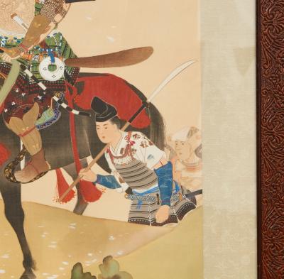 Framed Hand Painted Japanese Scroll of Returning Cavalryman