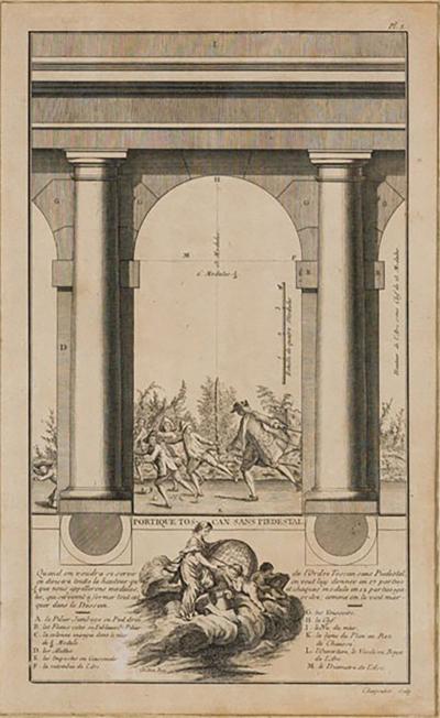Framed Italian Neo Classic Engravings of Pedestals on an Archway