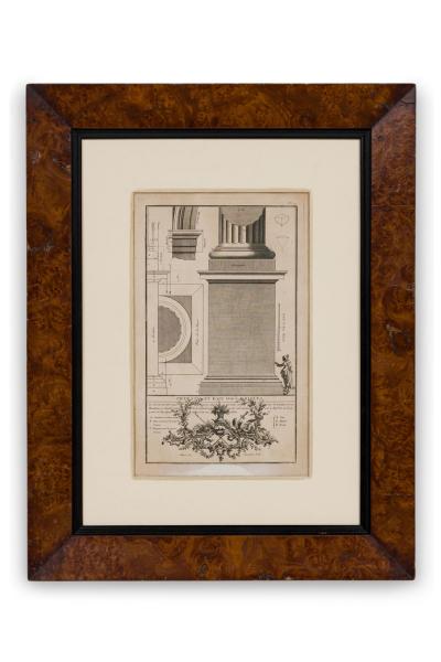 Framed Italian Neo Classic Engravings of an Ionic Base Pedestal Diagram