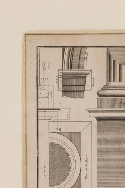 Framed Italian Neo Classic Engravings of an Ionic Base Pedestal Diagram