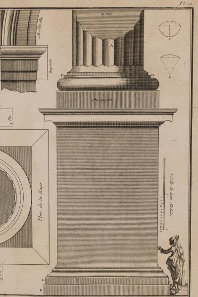Framed Italian Neo Classic Engravings of an Ionic Base Pedestal Diagram