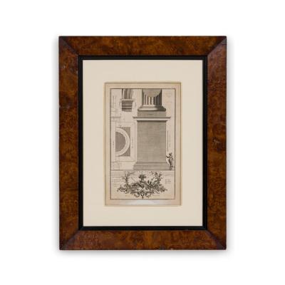 Framed Italian Neo Classic Engravings of an Ionic Base Pedestal Diagram