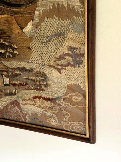Framed Japanese Antique Embroidery Tapestry Meiji Period