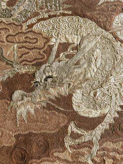Framed Japanese Embroidery Dragon Tapestry Meiji Period