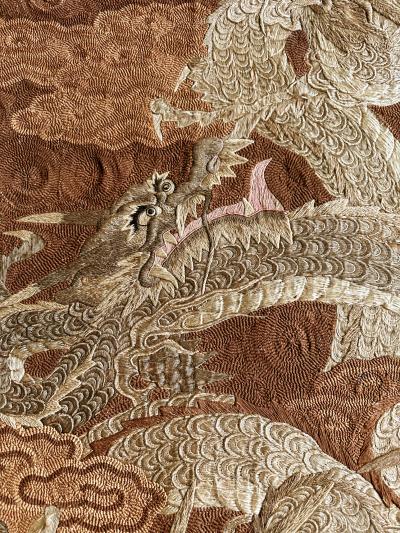 Framed Japanese Embroidery Dragon Tapestry Meiji Period
