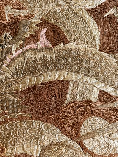 Framed Japanese Embroidery Dragon Tapestry Meiji Period