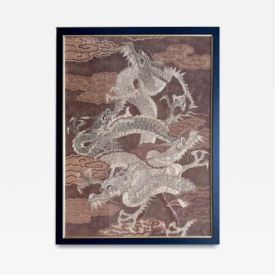 Framed Japanese Embroidery Dragon Tapestry Meiji Period