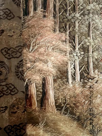 Framed Japanese Embroidery Textile Panel Pagoda Scenery