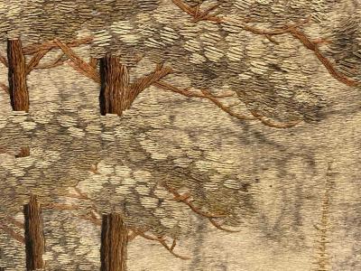 Framed Japanese Embroidery Textile Panel Pagoda Scenery