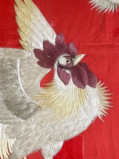 Framed Japanese Embroidery Textile Panel Rootsters