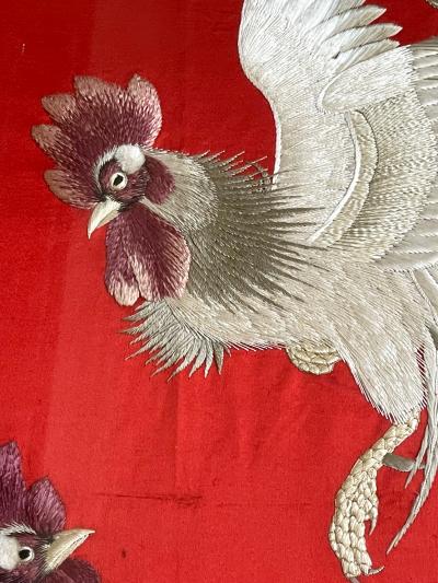 Framed Japanese Embroidery Textile Panel Rootsters