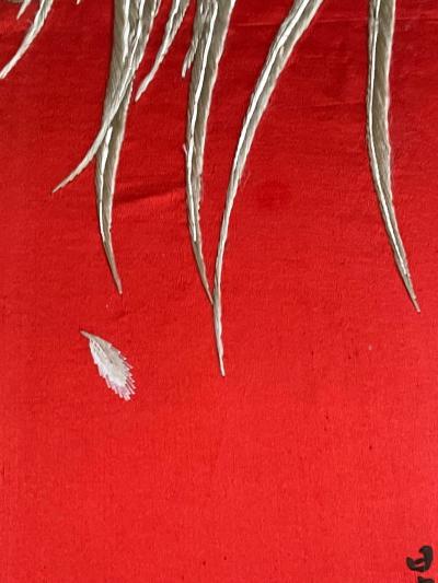 Framed Japanese Embroidery Textile Panel Rootsters