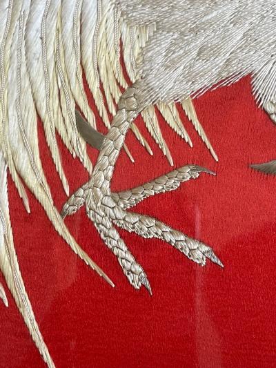 Framed Japanese Embroidery Textile Panel Rootsters
