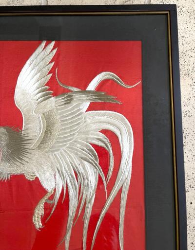 Framed Japanese Embroidery Textile Panel Rootsters