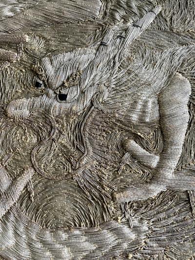 Framed Japanese Relief Embroidery Textile Art of Dragon