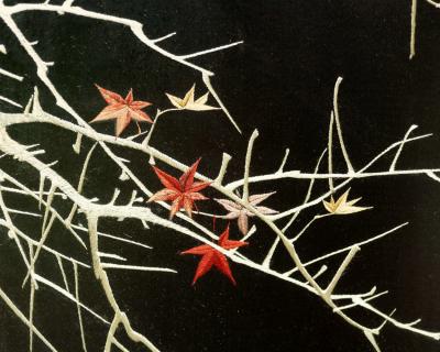 Framed Japanese Silk Embroidery Panel Meiji Period