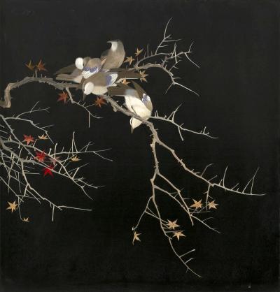 Framed Japanese Silk Embroidery Panel Meiji Period