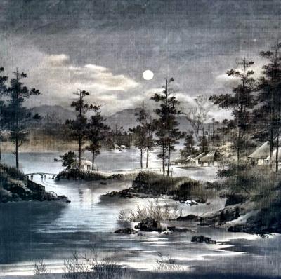 Framed Japanese Velvet Yuzen Birodo Tapestry Panel Meiji Period