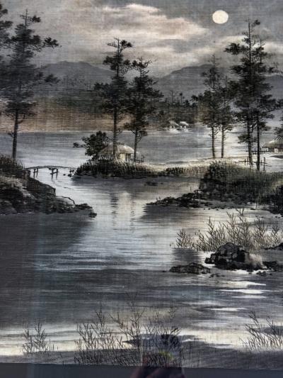 Framed Japanese Velvet Yuzen Birodo Tapestry Panel Meiji Period