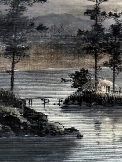 Framed Japanese Velvet Yuzen Birodo Tapestry Panel Meiji Period