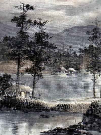 Framed Japanese Velvet Yuzen Birodo Tapestry Panel Meiji Period