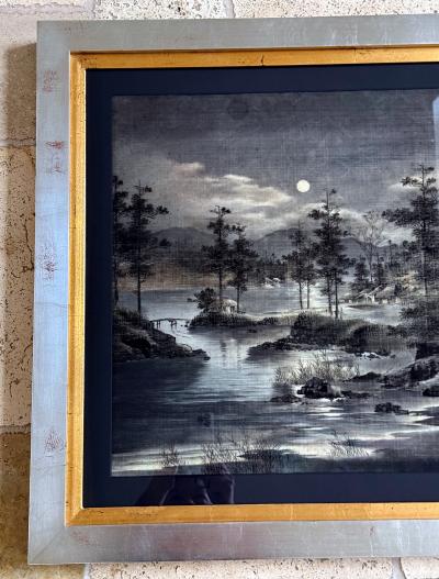 Framed Japanese Velvet Yuzen Birodo Tapestry Panel Meiji Period