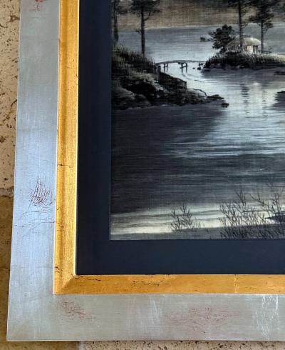 Framed Japanese Velvet Yuzen Birodo Tapestry Panel Meiji Period