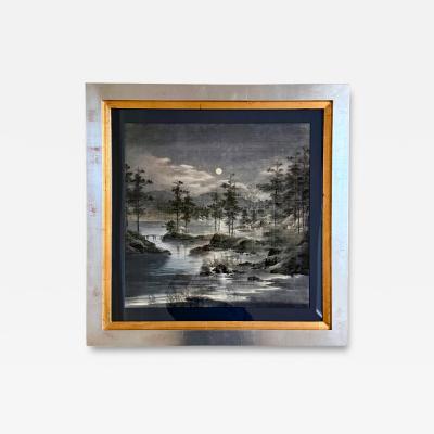 Framed Japanese Velvet Yuzen Birodo Tapestry Panel Meiji Period