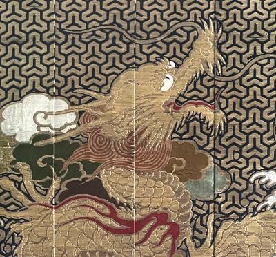 Framed Japanese Woven Textile Panel with Dragon Meiji Period