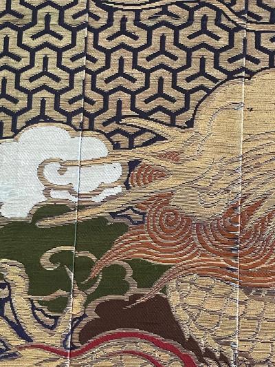 Framed Japanese Woven Textile Panel with Dragon Meiji Period