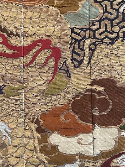 Framed Japanese Woven Textile Panel with Dragon Meiji Period
