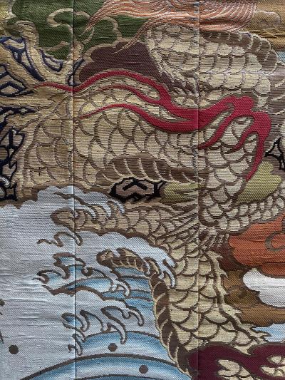 Framed Japanese Woven Textile Panel with Dragon Meiji Period